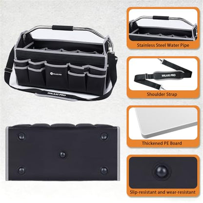 16in Tool Bags For Men Heavy Duty, Tool Bag Organizer Foldable Open Top Tool Bags, Tool Tote Bag With Handle, Wide Mouth Electrician Tool Tote, 22 PCS Pockets Tool Carrier, Grey - size: 16INCH