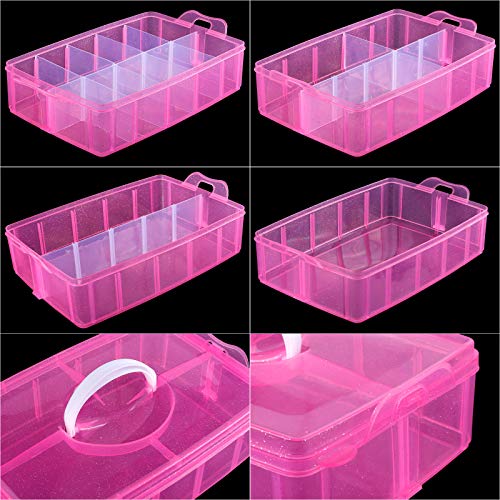 SGHUO Bead Organizers and Storage 3-Tier Pink Craft Container Stackable Box with Dividers for Art Supplies, Washi Tapes, Seed, Hair Accessories, Nail, 9.5X6.5X7.2in - style: 3 tier-pink