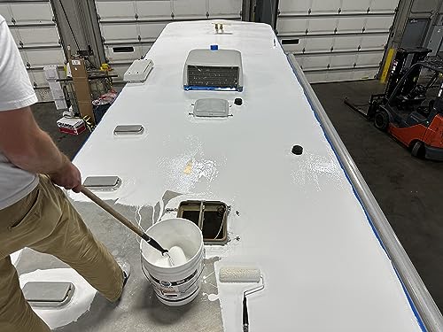 100% Silicone Roof Sealant - Self Leveling - Complete Waterproofing - Easy One Coat Application - Designed for Your RV, Camper, Trailer, Commercial Building… (5 Gallon, Tan) - color: Tan, size: 5 Gallon