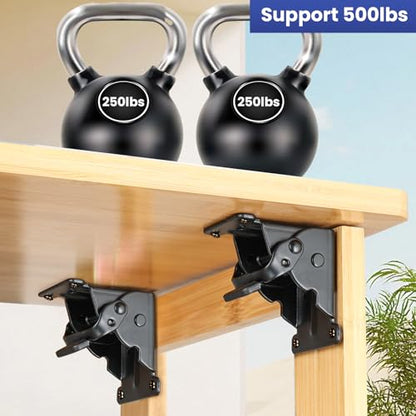 8 Pack 90 Degrees Folding Table Legs Brackets, Lock Extension Support Bracket Heavy Duty Folding Brackets, Black Baking Paint Foldable Self-Lock Hinges with Screw for Table Chair Bed Leg Feet