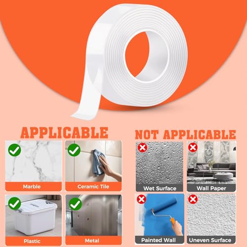 Double Sided Tape Heavy Duty, Nano Double Sided Adhesive Tape, Clear Mounting Tape Picture Hanging Adhesive Strips (9.85FT)
