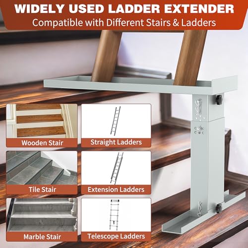 Adjustable Ladder Extender for Stairs, Metal Ladder Extender Stabilizer with Non-Slip Pads, Leveler for Straight/Extension/Telescope Ladders(550LBS Capacity,13.4" to 21.3" H Adjustable) - color: Gray