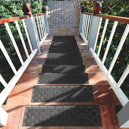 Ottomanson Outdoor Rubber Stair Treads – Ribbed Heavy-Duty Non-Slip Stair Mats – Best Grip on Concrete, Brick & Textured Step – Fastening Recommended for Wooden & RV Steps, Pack of 5 - color: Black Ribbed Squares
