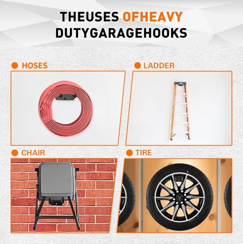 14" Large Garage Hooks, 4-Pack Garage Hooks Heavy Duty, Utility Steel Garage Wall Hooks for Hanging Yard Tools,Car Tires, Ladders,Chairs and More