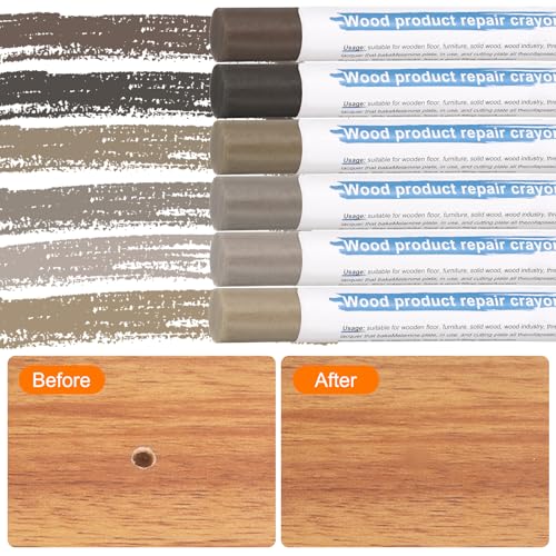 HARFINGTON Wood Filler Sticks 6 Colors Wooden Wax Touch Up Furniture Repair Crayons for Medium Brown 4-9 - color: Wood Series