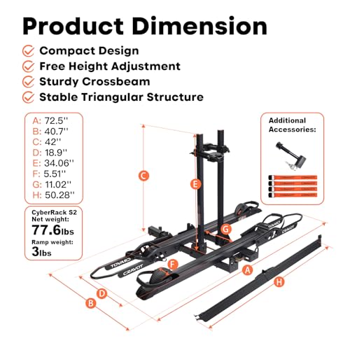 CRAVOT CyberRack S2 Ebike Rack, 300 lbs Capacity Foldable Bike Racks for Tow Hitch Heavy Electric Bike Carrier for 2 E-Bike, Up to 5-inch Fat Tire 2'' Receiver - style: S2-300lbs