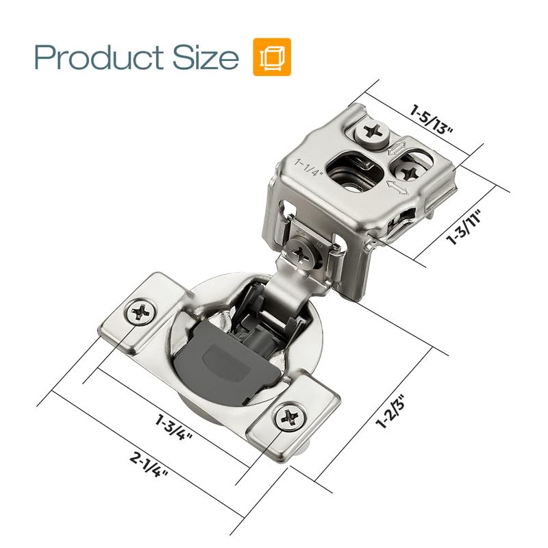 HOME EDIT 2 Pack 1 Pair 1-1/4 inch Overlay Soft Close Cabinet Hinges for Kitchen, Stainless Steel Three-Way Adjustable, Concealed Self-Closing Door Hinges - size: 1-1/4 inch Overlay