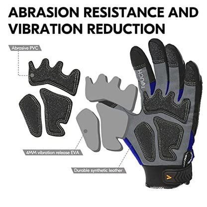 Vgo... 1-Pair Heavy Duty Synthetic Leather Work Gloves, Impact Protection Mechanic Gloves, Rigger Gloves, Vibration Reduction, Touchscreen Capable (Size M, Blue, SL8849) - color: Blue-regular, size: Medium (1 Pair)