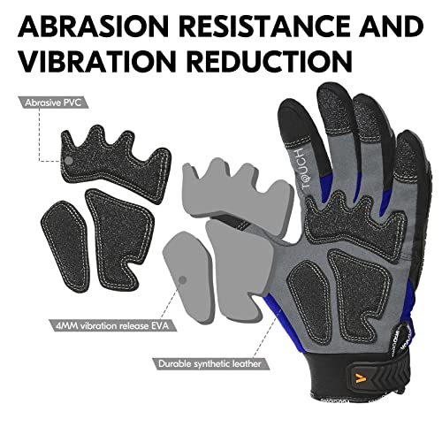 Vgo... 1-Pair Heavy Duty Synthetic Leather Work Gloves, Impact Protection Mechanic Gloves, Rigger Gloves, Vibration Reduction, Touchscreen Capable (Size L, Blue, SL8849) - color: Blue-regular, size: Large (1 Pair)