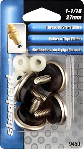 Shepherd Hardware 9450 1-1/16-Inch Threaded Stem Furniture Glides, 1/4-Inch Stem Diameter, Metal Base with Rubber Cushion, 4-Pack - size: 1-1/16 -Inch