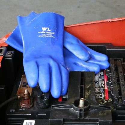 Wells Lamont Heavy Duty Rubber Gloves with PVC Coating, Chemical and Abrasion Resistant, Waterproof, 12-Inch Cuff, Large, Blue (174L)