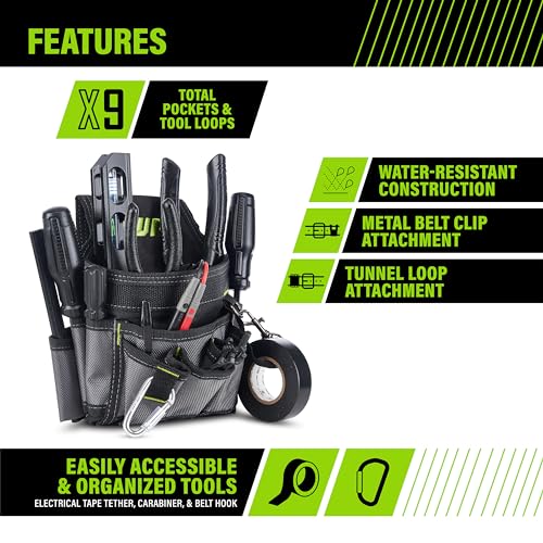 AWP Ballistic Nylon Mini Tool Pouch Multi-Pocket Organizer for Electricians, Professional Tool Box for Efficient Organization, Black/Gray | 1L-23021-2