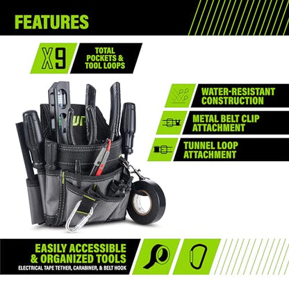 AWP Ballistic Nylon Mini Tool Pouch Multi-Pocket Organizer for Electricians, Professional Tool Box for Efficient Organization, Black/Gray | 1L-23021-2