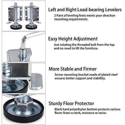 OwnMy Heavy Duty Adjustable Leveling Feet Corner Protector Guard Bracket Furniture Legs Levelers for Furniture, Table, Cabinets, Workbench, 2 Left and 2 Right Corner Leveling Legs