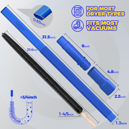 Holikme 2 Pieces Dryer Vent Cleaner Kit, Dryer Lint Vacuum Attachment and Flexible Dryer Lint Brush, Dryer Vent Vacuum Hose Attachment,Dark Blue - color: Dark Blue