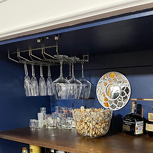 14-Inch Wine Glass Rack, Under Cabinet Wine Glass Holder Stainless Steel Chrome Finish Stemware Rack - Hanging Stemware Holder for Cabinet Kitchen Bar, Set of 2 - color: Silver Chrome, size: 14 Inch 2 Pack