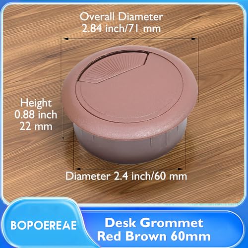 Desk Grommet 2-3/8" (60 mm), Desk Cord Hole Cover, Cable Grommet ABS Plastic, Desk Hole Grommet for Office and Home Table Cable, Detachable Adjustable Cable Cord Organizer (Reddish Brown 2 Pcs) - size: 2-3/8" (60 mm), style: 2 pcs Reddish Brown