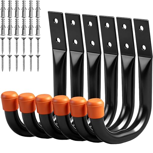 HORUSDY 6-Pack Heavy Duty Metal Wall Hooks, Large Garage Storage & Organization Hooks for Tools, Extension Cords, Ladders, and Bags, Wall Mount J Hooks for Indoor Outdoor Use, Black - color: Black, size: 4.72in x 3.5in(L x W) (6PCS)