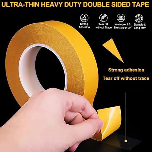 Ultra-Thin Heavy Duty Double Sided Tape - 1 Inch x 66 Feet, Clear Strong Two Sided Stick Mounting Tape for Walls, Woodworking, Crafts, Poster, Arts, Rug Fixed, Scrapbook, Curtains, No Residue - size: 1Inch x 66Feet