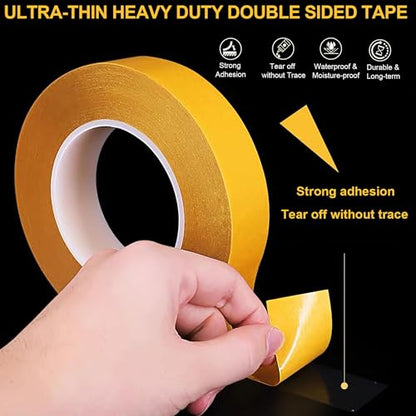 Ultra-Thin Heavy Duty Double Sided Tape - 1 Inch x 66 Feet, Clear Strong Two Sided Stick Mounting Tape for Walls, Woodworking, Crafts, Poster, Arts, Rug Fixed, Scrapbook, Curtains, No Residue - size: 1Inch x 66Feet