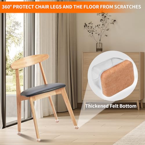 Ezprotekt 24 Pcs Rectangle Clear Silicone Chair Leg Floor Protectors Caps, Rectangle Felt Furniture Leg Pads Covers Cups for Chair Table -Anti-Scratches and No Noise (Fit L :1.3-1.7", W: 0.9-1.2") - size: L-Rectangle