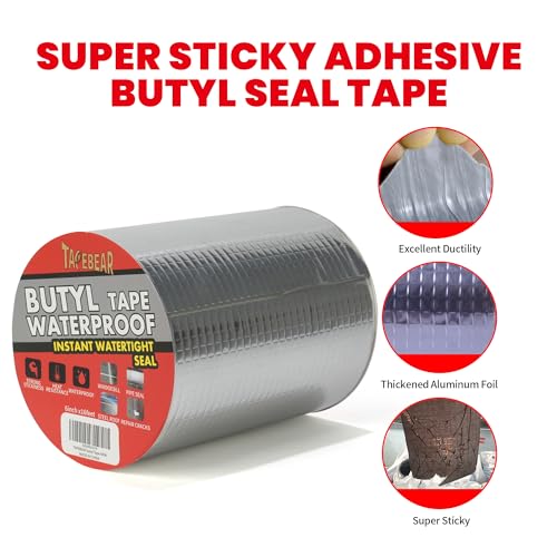 TAPEBEAR Butyl Tape Waterproof Sealing Tape 6inch x 16feet, Upgraded Aluminum Foil Tape Heavy Duty for RV Repair, Awning, Window, Glass & EDPM Roof Leak Patching, Boat and Pipe Sealing, Silver - size: 6inch x 16.4feet