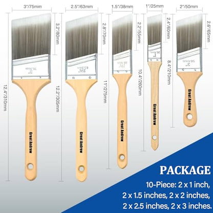 Great Andrew 10 Pack Paint Brushes Bulk (1" 1.5" 2" 2.5" 3") Set, Angle Sash Brushes for Trim, Walls, Wood, Stain Brushes for Painting House & Exterior, Latex, Oil - size: 10 pcs-1"1.5"2"2.5"3"