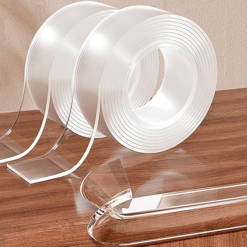 Strong Double Sided Tape Heavy Duty (2 Rolls, Total 19.7 FT) Clear Removable Two Sided Nano Mounting Adhesive for Wall, Posters, Rug, Picture Hanging - Teacher, Dorm Room, Office & Outdoor Essentials - size: 1.18 In X 9.85 FT + 0.8 In X 9.85 FT