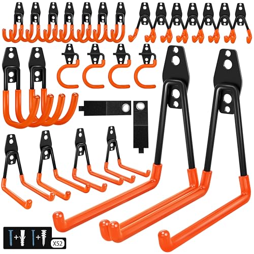 28 Pack Garage Hooks Heavy Duty - Garage Storage and Organization Ladder Hooks with Non Slip PVC Coating for Hanging Bike，Ladder，Garden Tools，Hose - color: Orange, size: 28pack