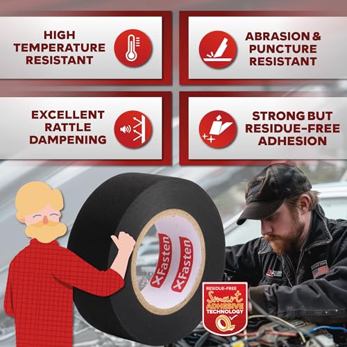 XFasten Wire Harness Tape, 3/4-Inch x 50-Foot (3-Pack), High Temp Wiring Loom Harness, Self-Adhesive Felt Cloth Electrical Tape for Automotive Engines, Noise Dampening, and Cable Protection - style: 3/4-Inch x 50-Feet (3-Pack)