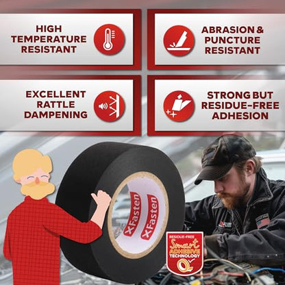 XFasten Wire Harness Tape, 3/4-Inch x 50-Foot (5-Pack), High Temp Wiring Loom Harness, Self-Adhesive Felt Cloth Electrical Tape for Automotive Engines, Noise Dampening, and Cable Protection - style: 3/4-Inch x 50-Feet (5-Pack)