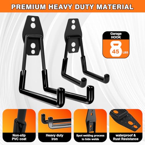 Heavy Duty Wall Garage Hooks, Steel Anti-Slip Utility Hooks Storage Organization Hangers for Ladders, Bikes, Hose, Garden Tools, Coats, Bags with Mounting Hardware Kit (Black, 10 Pack) - color: Black(10pcs)
