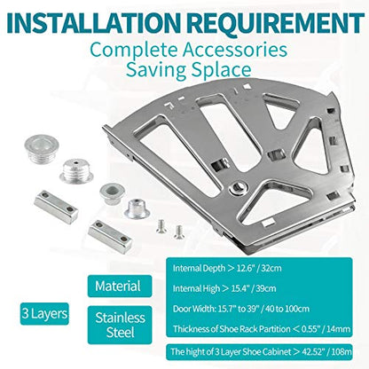 3 Layers Shoes Drawer Cabinet Hinges, Silver Shoe Cabinet Replacement Fittings Stainless Steel for Kitchen Living Room, 1 Pair - color: Silver, size: 3 Layers