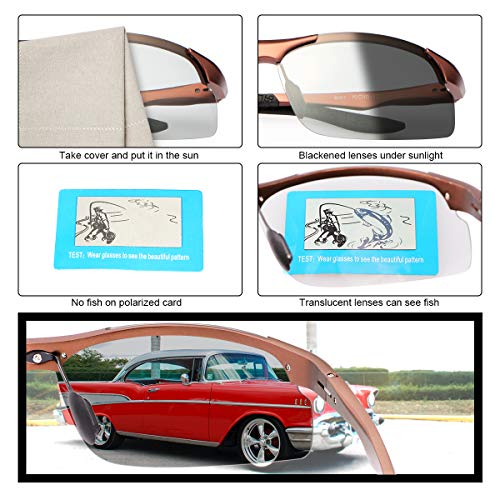 YIMI Men Photochromic Polarized Sports Sunglasses Cycling Fishing Driving Glasses UV Protection Eyeglasses Anti Glare Eyewear - color: 8003 Brown