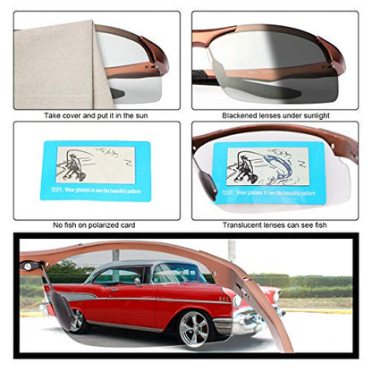 YIMI Men Photochromic Polarized Sports Sunglasses Cycling Fishing Driving Glasses UV Protection Eyeglasses Anti Glare Eyewear - color: 8003 Brown