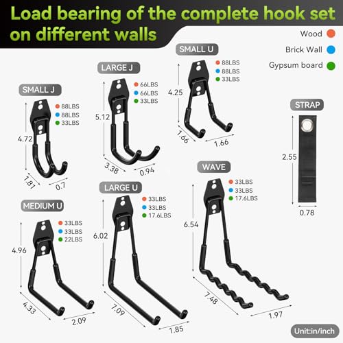 18 Pack Garage Hooks Heavy Duty, Utility Steel Garage Storage Hooks, Garage Organization System with Anti-Slip Wall Mount Hangers for Hanging Bike, Ladder, Garden Tools (Black)