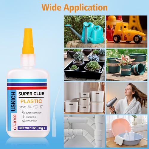 Super Glue for Plastic with Anti Clog Cap. 6 x 1 fl oz,Plastic Glue- Adhesive CA Glue for Model and Miniature,Suitable for PLA, ABS,PVC,3D Printing,Toys,Legos.Heavy Duty Model Repair Kit, Quick Dry - style: Plastic-Glue