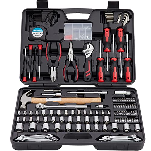 MECHMAX 245-Piece Mechanics Tool Set & Socket Kit. Home Auto Repair Hand Tools with 3/8" Ratchet, Wrench, Pliers, Screwdrivers, Hammer. DIY Essentials for House, Garage, Dorm & Gift Idea - style: 245 Piece