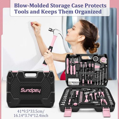 Sundpey Home Tool Kit 281-PCs - General Basic Home Auto Repair Tool Kits - Complete Portable Hand Tool Sets for Women - Tool Box Set with Socket Wrench Set & Screwdriver Sets & Hex Key & Pliers - color: Pink