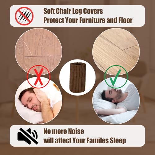 16 PCS Brown Furniture Leg Socks - Large Knitted Chair Leg Floor Protectors for Hardwood Floors - Fits Round and Square Legs - High Elastic Bar Stool Chair Leg Covers Furniture Caps Set for All Shapes - size: 16 Pcs Brown Large