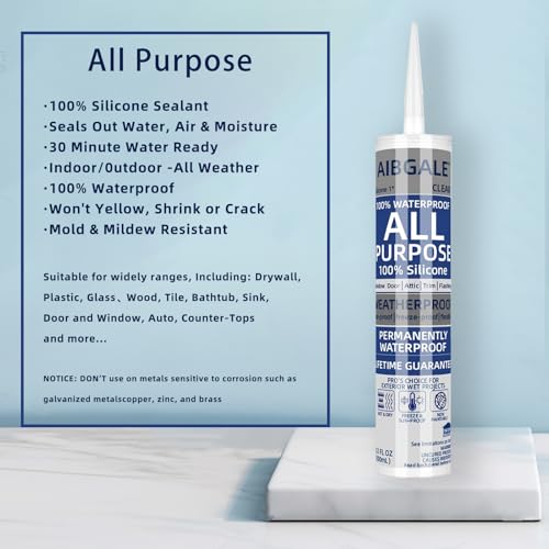 Clear Silicone Sealant, All-Purpose 100% Waterproof Silicone Caulk, Adhesive Caulking Tool for Indoor & Outdoor Windows, Aquarium, Bathroom Auto Leak Seal, 10.1 oz Cartridge, 1 Packs (1)