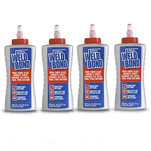 Weldbond Multi-Surface Strong Glue – Fast Drying Glue for Wood, Tile, Ceramic, Pottery, Glass, Metal & More – Heavy Duty Adhesive for Mosaic, Crafts, Wood Working & Repairs – 14.2oz (420ml), 4 Pack - size: 4-pack