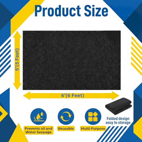 AHEONLAR Oil Spill Mat, 60" x 72" Waterproof Garage Floor Mat, Durable Garage Floor Mats for Under Car, Oil Change Mat Easy to Clean, Washable Garage Mat Protect Floor from Spill & Stain（Black） - size: 5' x 6'