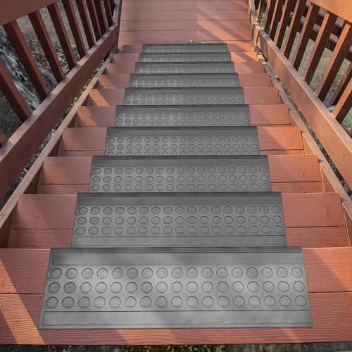 Ottomanson Bullnose Stair Treads Outdoor – Coin Heavy-Duty Non-Slip Stair Mats – Best Grip on Concrete, Brick & Textured Step – Fastening Required for Wooden & RV Steps, Pack of 5 - color: Black Coin - Bullnose