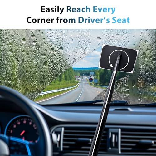 Car Windshield Cleaner Tool with Extendable Handle, Inside Auto Window Glass Cleaning Kit with 5 Washable Microfiber Pads, Streak-Free Defogger Wand for Deep Dashboards & SUVs - color: Dark Green