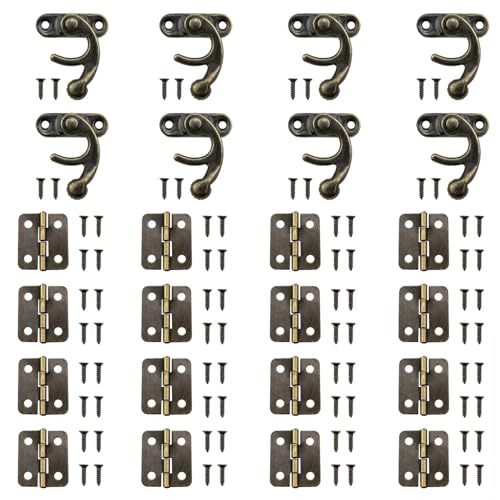Antique Jewelry Box Hinges Hinges for Wooden Box for Jewelry Box Hardware 8PCS Right Latch and 16PCS Hinge Strap Matching Screw Kit (Bronze)