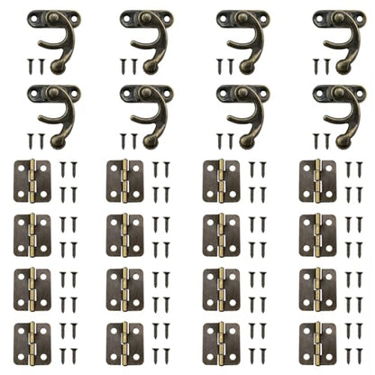 Antique Jewelry Box Hinges Hinges for Wooden Box for Jewelry Box Hardware 8PCS Right Latch and 16PCS Hinge Strap Matching Screw Kit (Bronze)