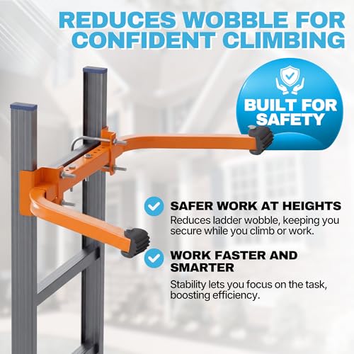 Ladder Stabilizer – Aluminum Ladder Standoff for Extension Ladder | Adjustable Half Frame Stabilizer with Dual Arms for Roof, Gutter Cleaning & Wall Work | Non-Slip Rubber Pads - color: Aluminum Ladder Stabilizer Half-Frame