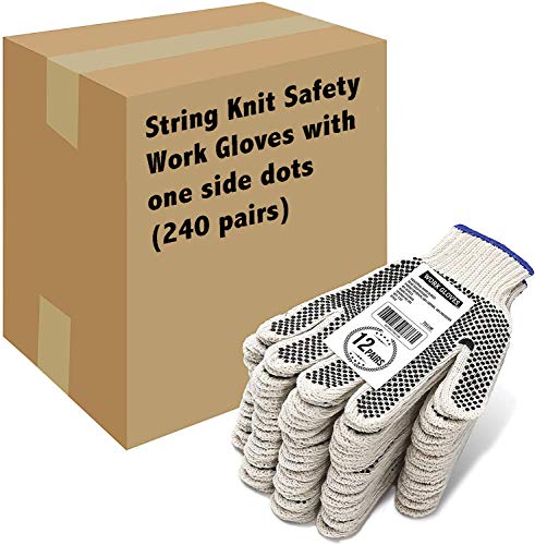 Evridwear Cotton Polyester String Knit Shell Safety Protection Work Gloves for Painter Mechanic Industrial Warehouse Gardening Construction Men One Case (12 PairsX20) With One Side dots, S Size - color: One Side Dots - 240 Pairs, size: Small