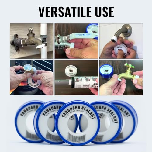 High Density PTFE Plumbers Tape for Shower Head, Faucet, and Water line Connections - Food Safe, White, 1/2" Width, 460" Length - Thread Sealant to Stop Water leaks